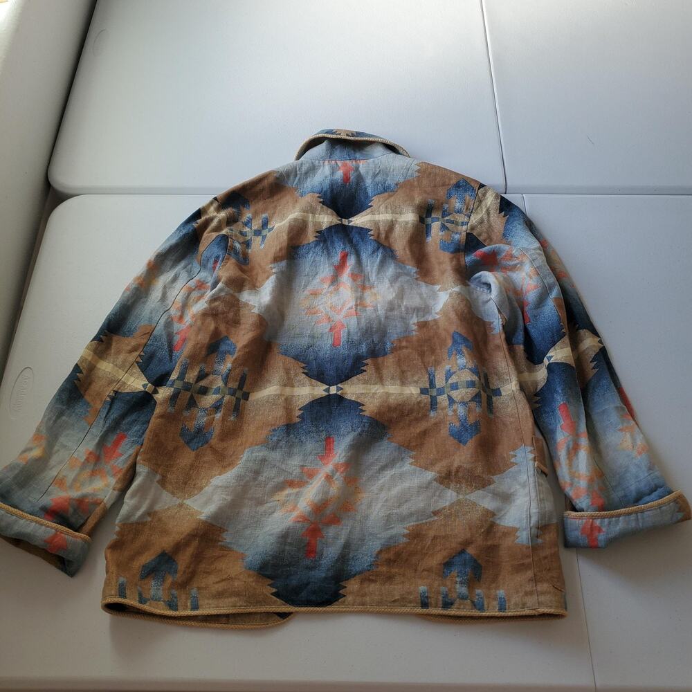 Vintage Jones New York Jacket Womens Medium Linen Aztec Southwestern Boho Tie - Picture 3 of 11